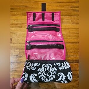 Clever Container Pink Black White Roll Up Travel Jewelry Case